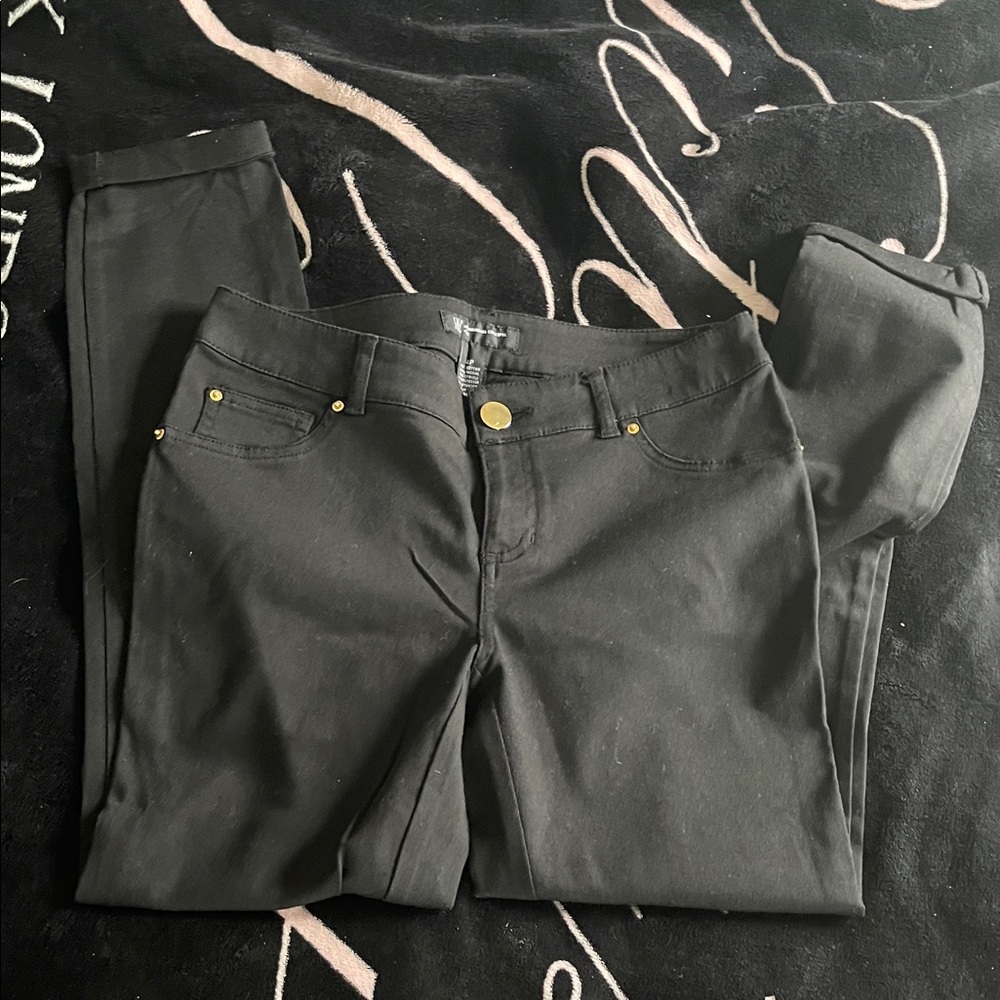 INC International Concepts Black Cropped Pants with Gold Accents